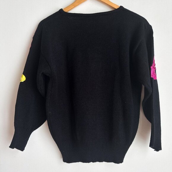 Vintage Smart Set Black Colourful Bow Sequin Holiday Sweater S - Picture 8 of 8